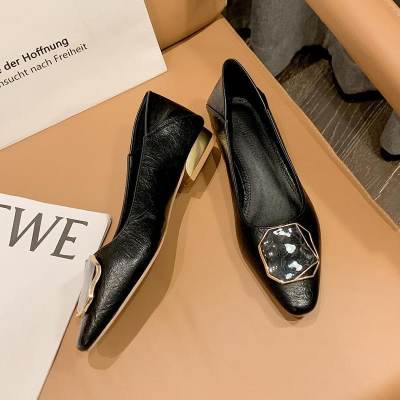 Professional Low-heel Square Buckle Single Shoes Women Korean Version of Fairy Style Shoes Women's Slip on Thick Heel Casual Women's Shoes 38