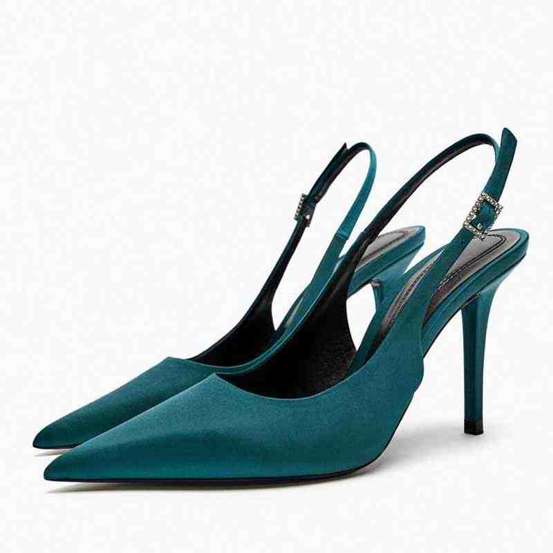Summer Pointed Toe High Heels Women Sandals Fashion Ankle Strap Party Dress Sandalias Shoes 38 green