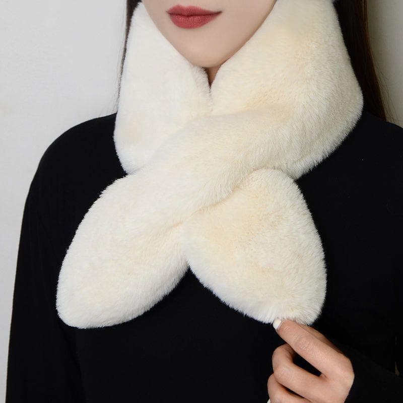 Universal Imitation Otter Rabbit Fur Scarf, Versatile Neck Protection Hair Scarf, Women's Winter Version, Thick and Warm Imitation Velvet Cross Scarf beige