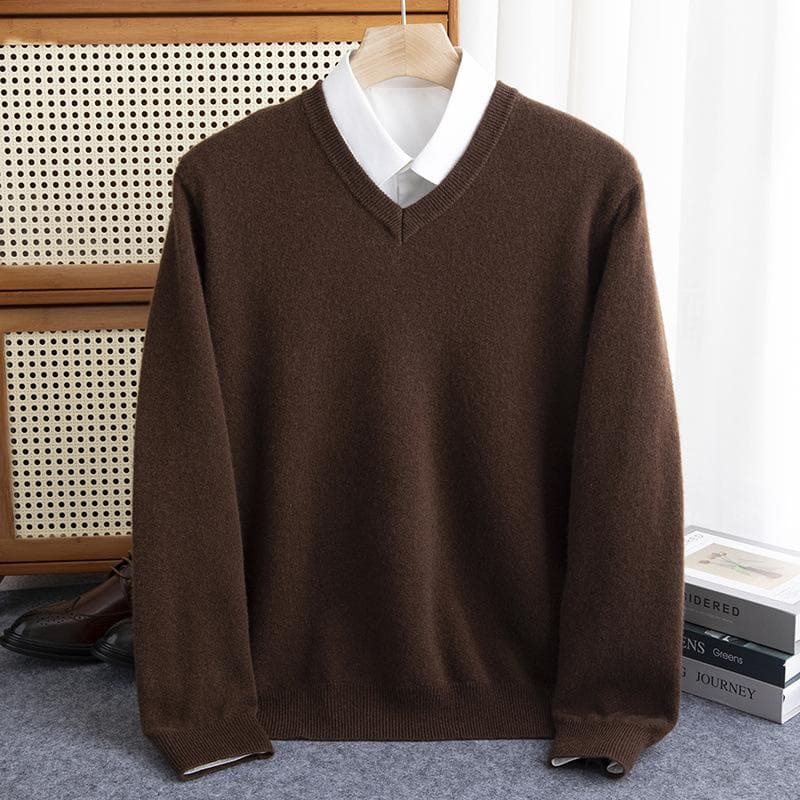Men Merino Wool Sweater V-Neck Pullover Autumn Winter Cashmere Warm Solid Knitwear Clothes Business Bottoming Soft Tops L