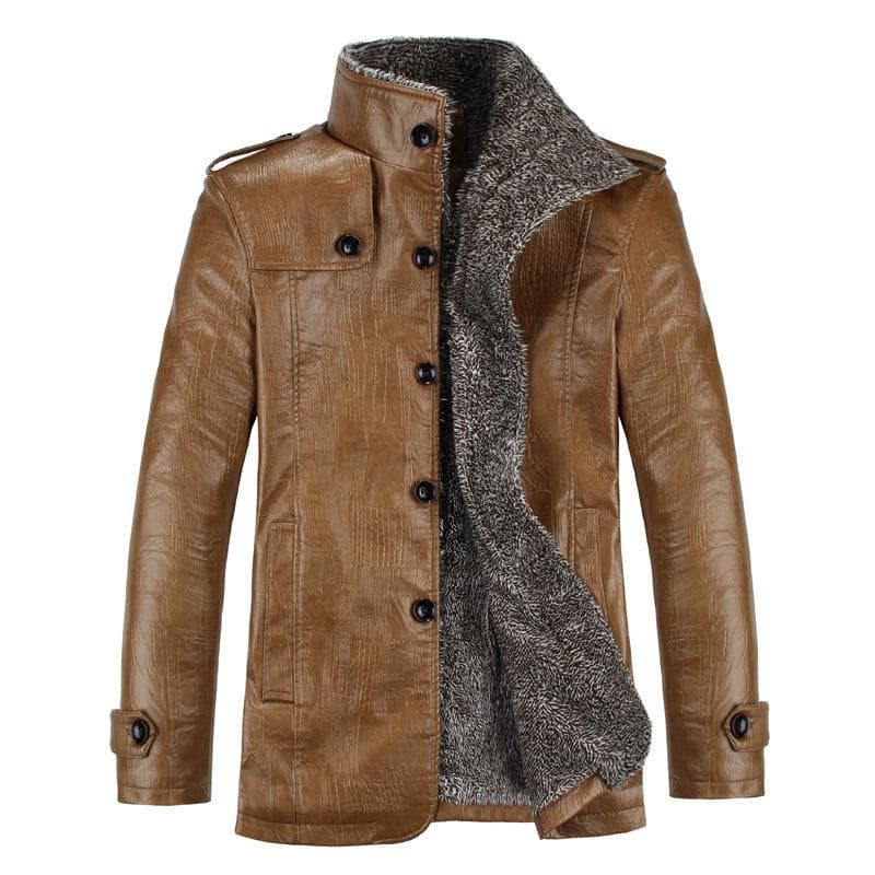 Men's Large Leather Jacket with Fur Lapel - Sizes 7XL & 8XL for Autumn/Winter L