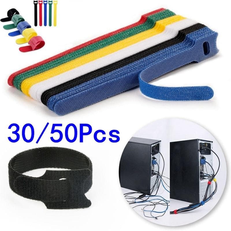 30pcs/50pcs Detachable Cable Ties Color Reusable Nylon Ties T-Type Cable Organizer 50 Pcs Blue