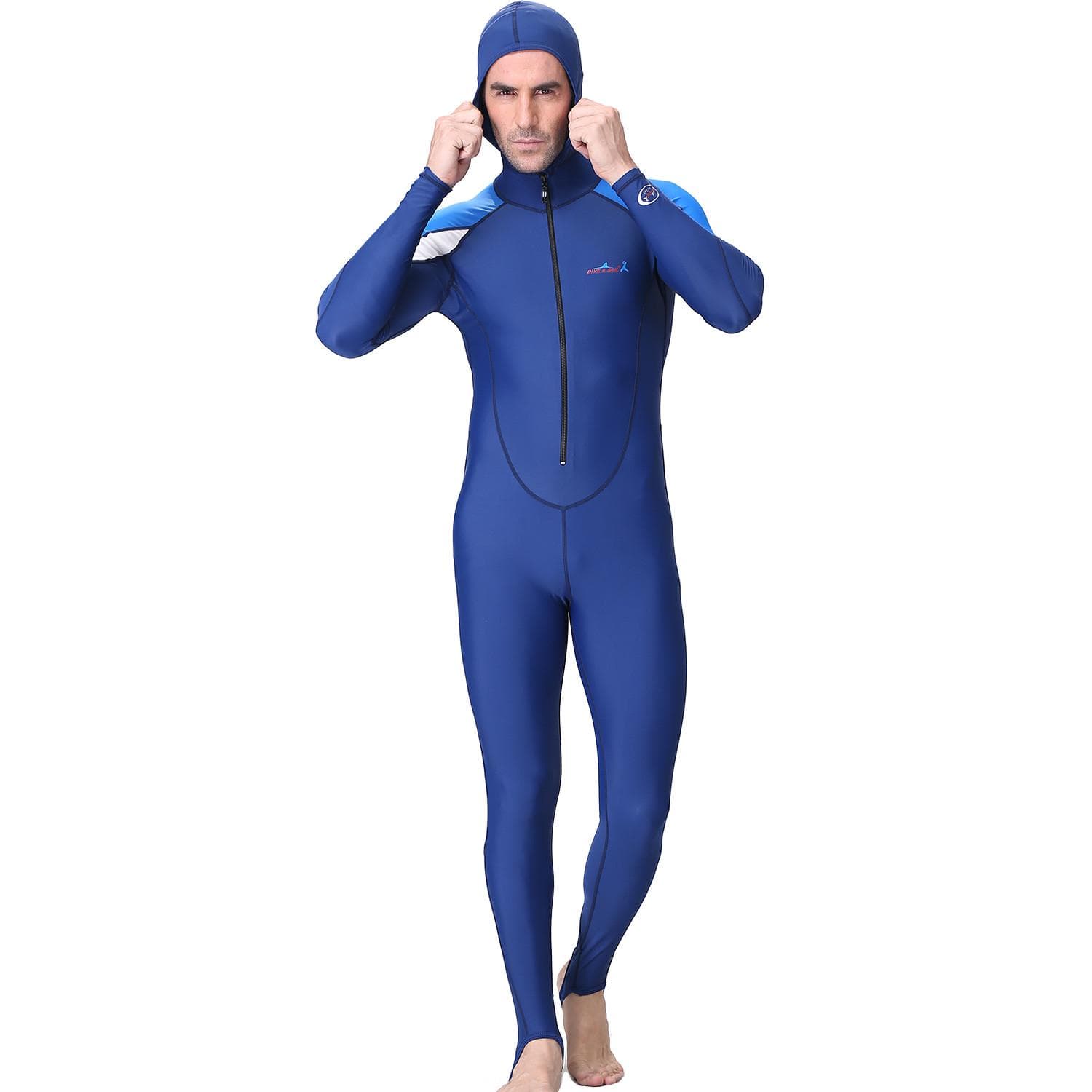 (SU)Men Hooded Diving Suit Long Full Body Wet Suit Surf Swimming Jumpsuit M blue