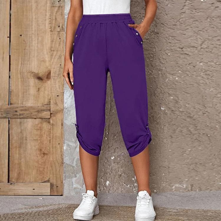 Trousers Ladies Summer New Fashion Comfort Leisure Capri Elastic Pants Women Joggers Sweatpants Basics M purple