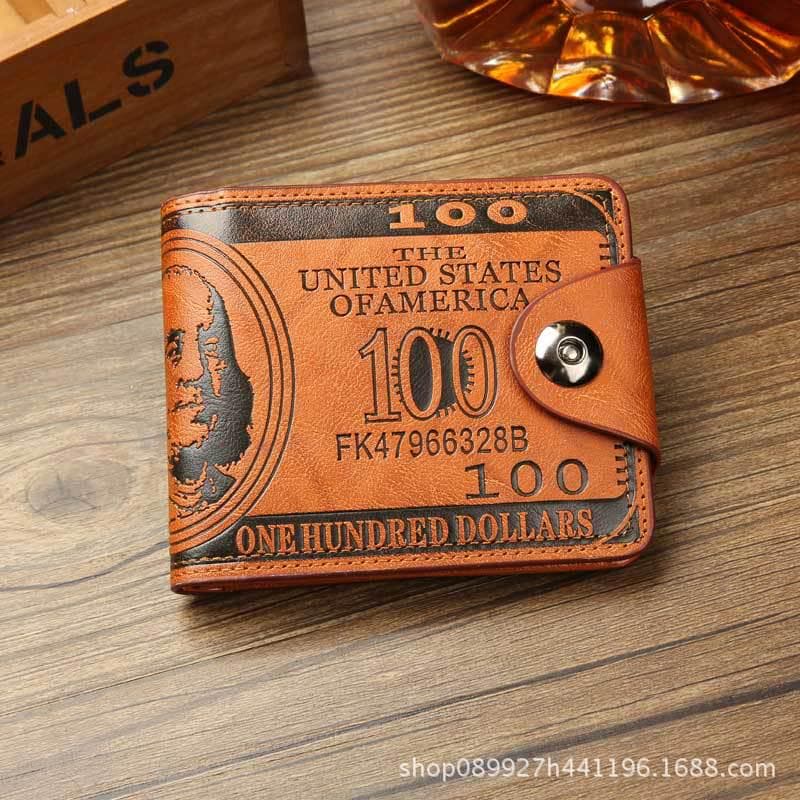 Men's Wallet Short Multi-functional Fashion Leisure Double Press Button Wallet Single button brown