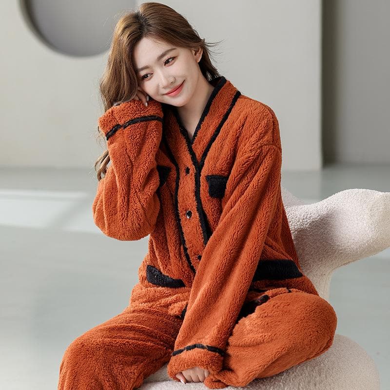 Pajamas for Women Long Coral Velvet Extra Thick Plus Velvet Winter Pajamas Flannel Large Size Can Be Worn Outside Pajamas Set 2XL
