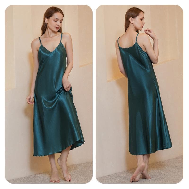 Spring Summer New Women Long Nightgown Chemise Sleepwear Sexy Lace Split Suspender Nightdress Intimate Lingerie Satin Home Wear 2XL