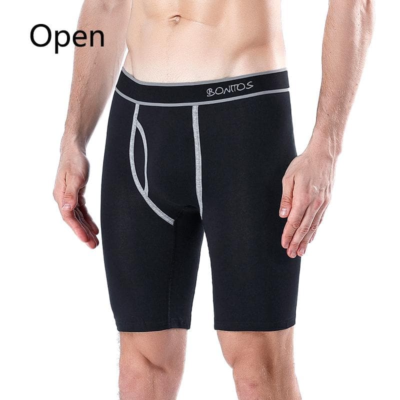 BONITOS 1Pcs Long Men's Underpants Cotton Men Boxers Comfortable Underwear For Man Solid Color L black