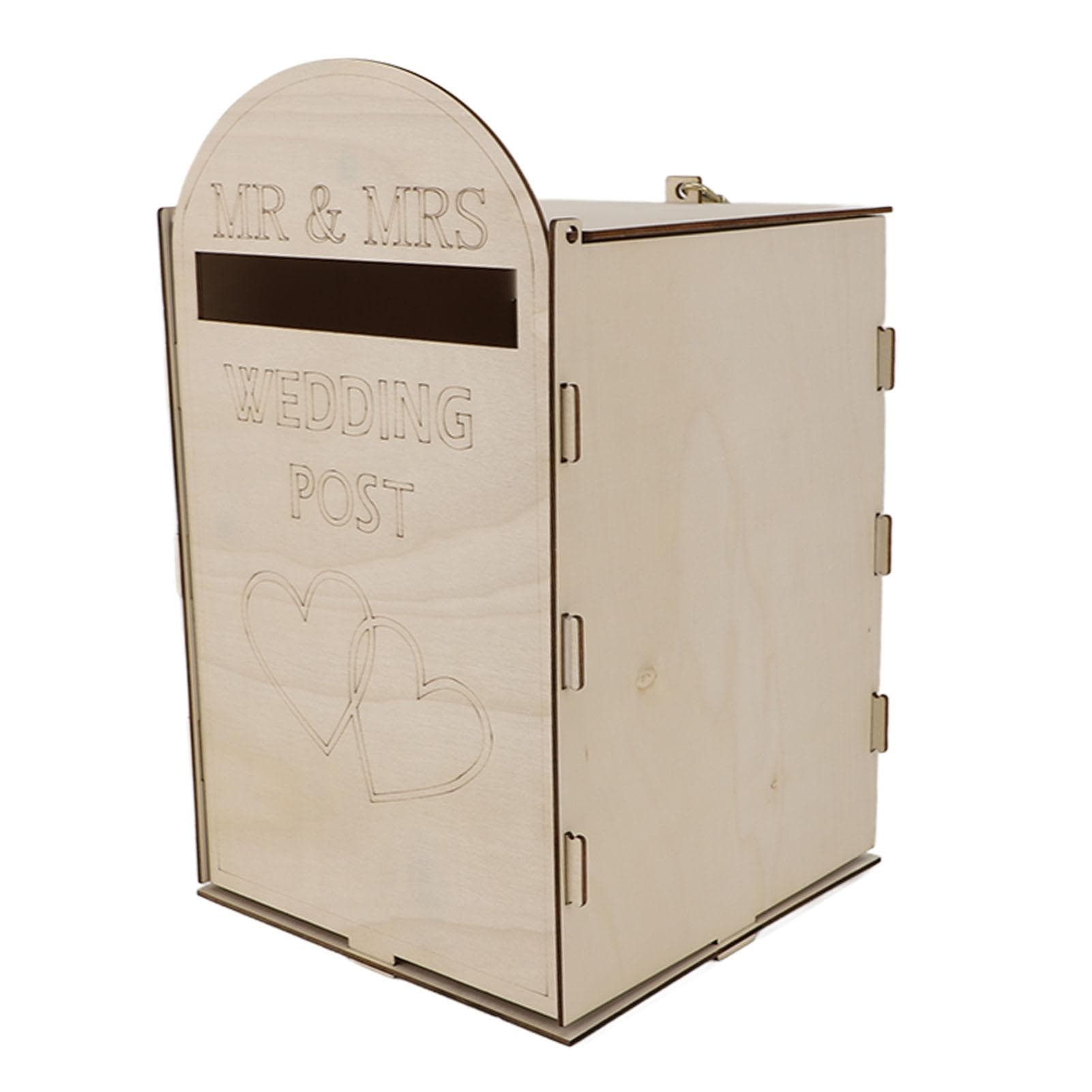 Wooden Wedding Mailbox with Lock Key Plywood Handcrafted Exquisite Vintage Wedding Post Box for