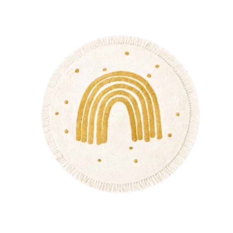 Machine Washable Tassel Carpet, Round Cute Cartoon Rainbow, Children Bedroom Fluffy Rug, Home Decoration, Creativity, No Crease Diameter 90cm