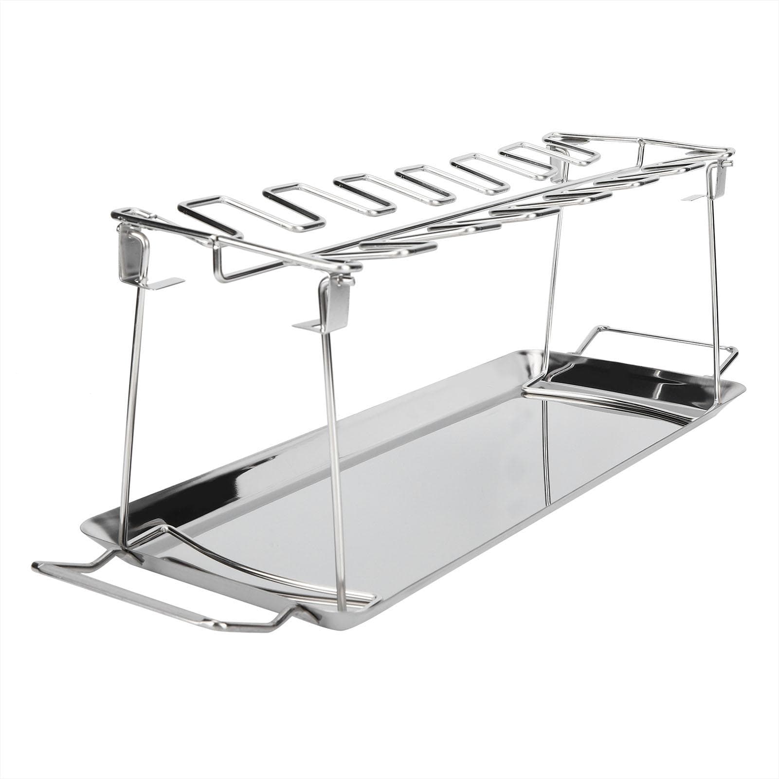 Stainless Steel Folding BBQ Chicken Leg Grilled Rack Roaster with Drip Pan Barbecue Accessory