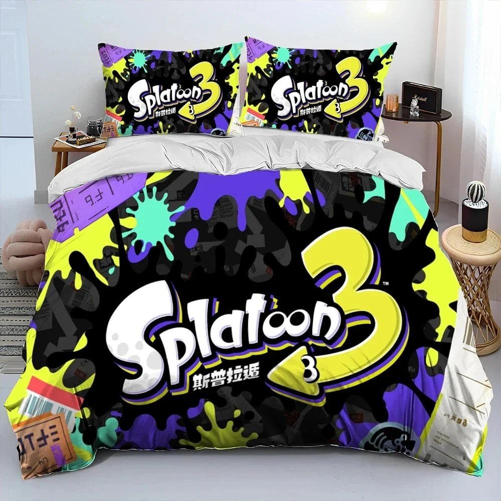 3D Print S-Splatoon Cartoon Bedding Set Duvet Cover Bed Set Quilt Cover Pillowcase Comforter king Queen Size Boys Adult Bedding 70x133cm 2pcs