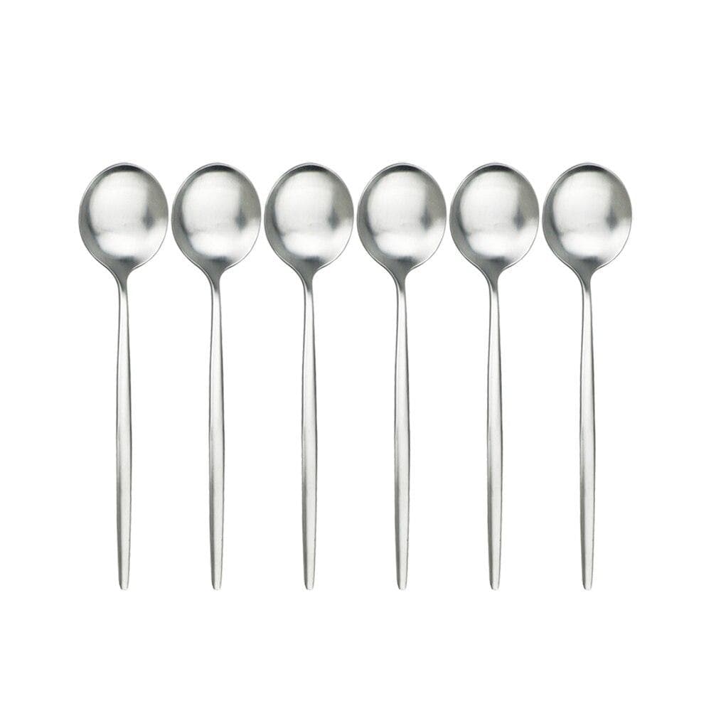 6Pcs Pink Gold Spoon Set Matte Stainless Steel Soup Spoon Dinner Set Coffee Scoop Cake Fruit Spoon Salad Dinnerware Flatware Set silver