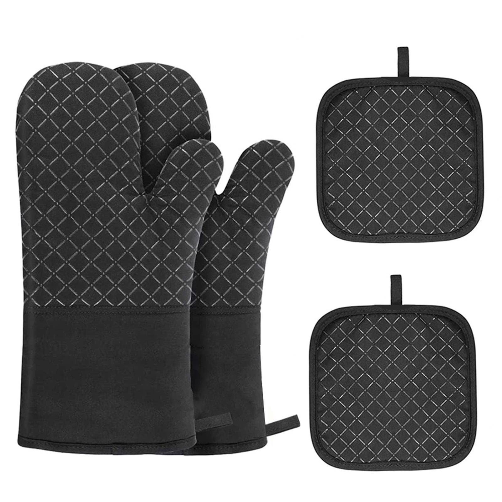 Oven Mitts and Pot Holders 4pcs Set Heat Resistant Oven Gloves and Hot Pads Potholders for BBQ black