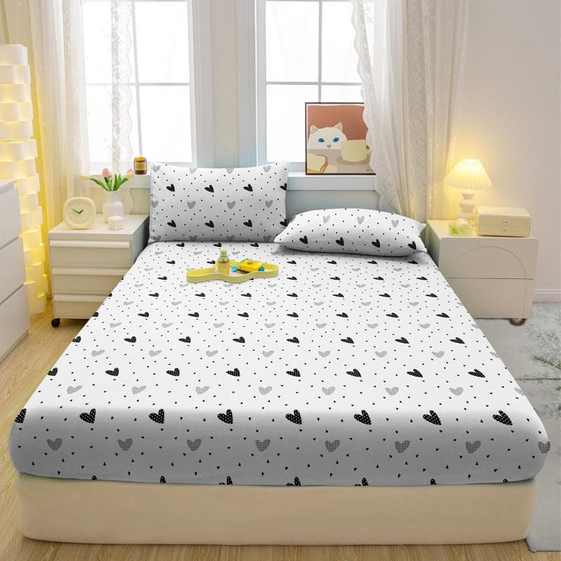 3-Piece Simple Modern Heart-Shaped Pattern Matte Three Piece Fitted Sheet Set, Bedroom Printed Bed Cover Set, Bedding 90x200cm