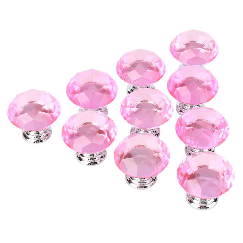 10PCS 30mm Pink Crystal Glass Door Knobs For Drawer Cabinet Kitchen Black