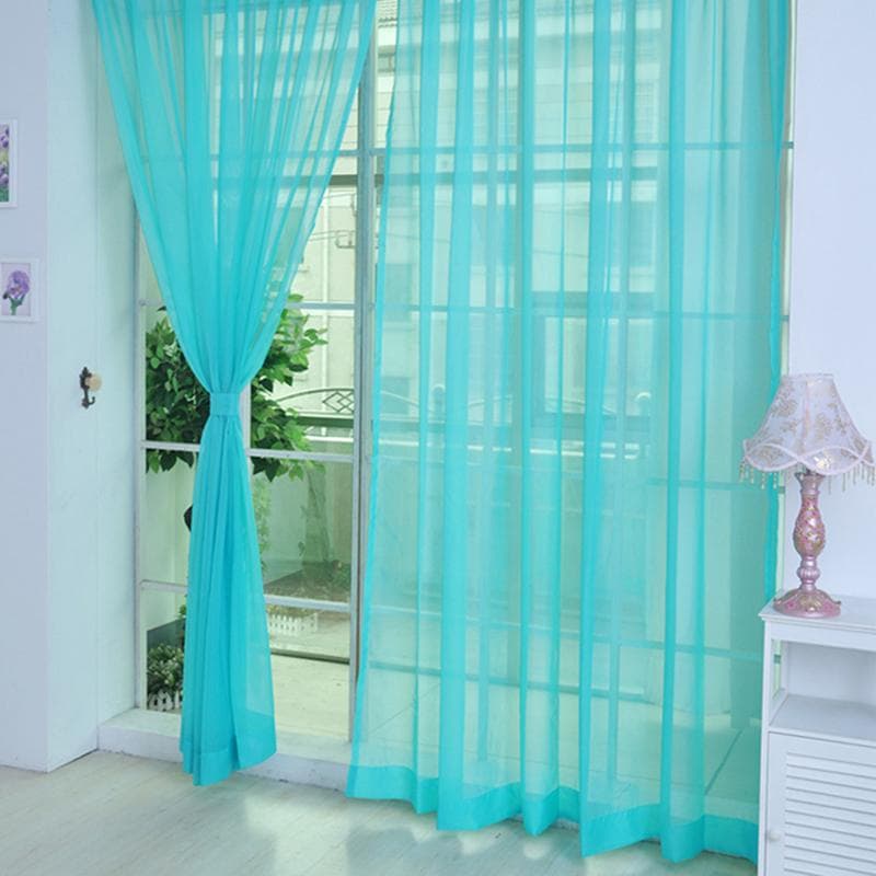 Colorful Floral Tulle Door Window Curtain Sheer Valances Scarf New blue