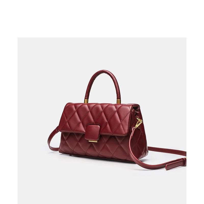 Diamond Lattice Handbag Simple This Winter Diamond Lattice Hand Flip Cover Small Square Bag Women's Crossbody Bag red