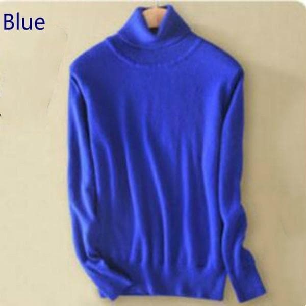 Wool Pure Cashmere Sweater Women's Knitted Turtleneck Cashmere Jumper Pullover Elasticity Pull Femme High Neck Knitting Sweaters Sweater XL blue