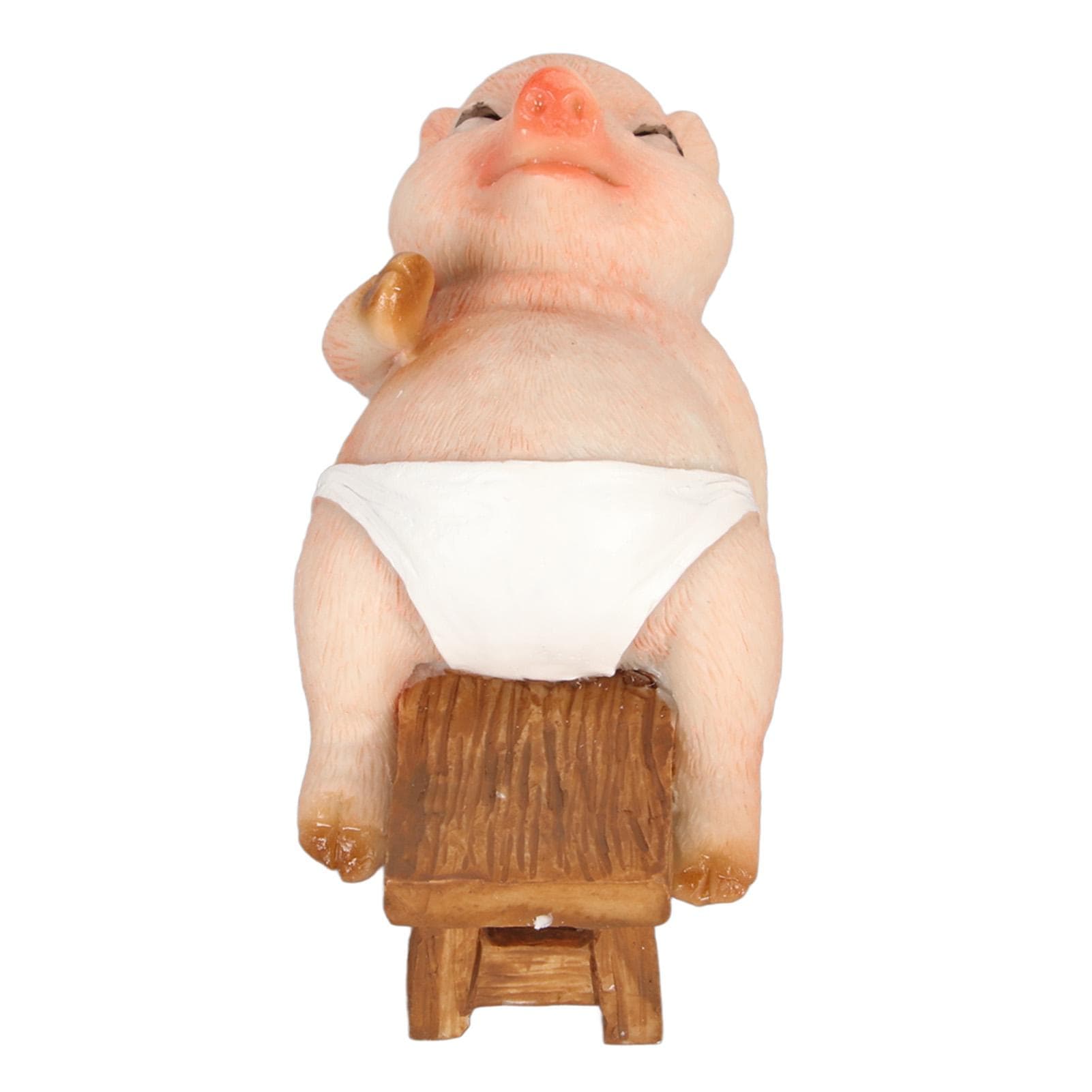 Pig Statue Cute Rustic Lifelike Look Lying On Bench Durable Resin Rich Details Piggy Figurine for
