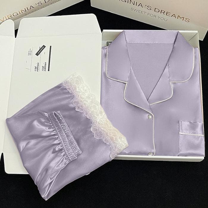 Summer New Ladies Sweet Satin Silk Floral Printed Pajamas Set Short Sleeve+Pants Women Ice Silk Cute Homewear Casual Wear XXL