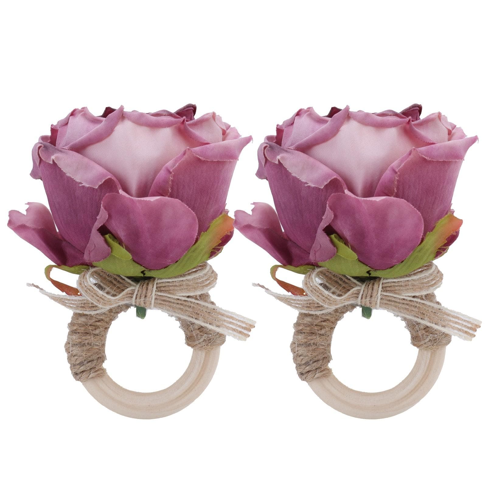2Pcs Novelty Wooden Napkin Buckle Artificial Floral Napkin Ring for Festival Table DecorationPurple purple