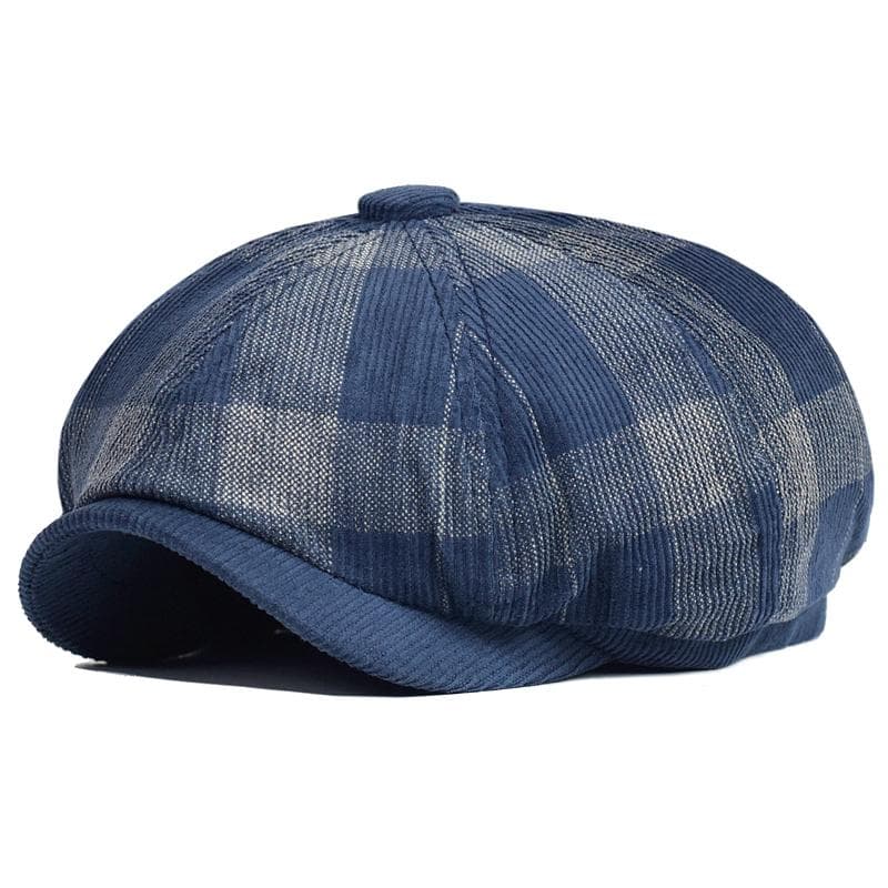 Autumn Winter Plaid Thick Newsboy Hat Corduroy Beret Men Women England Gatsby Retro Hat Driver Flat Cap 55-58 cm navy blue