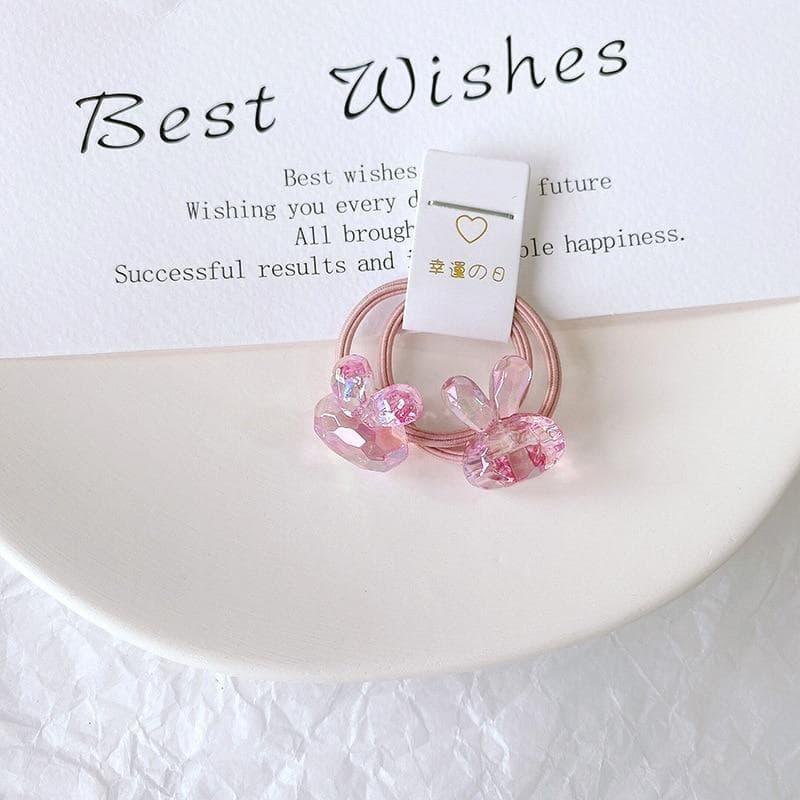 1 pair Kid Hair Band Cute Sweet Floral Heart Bear Crystal Hair Rope for Baby Girl Little Girl Hair Accessories