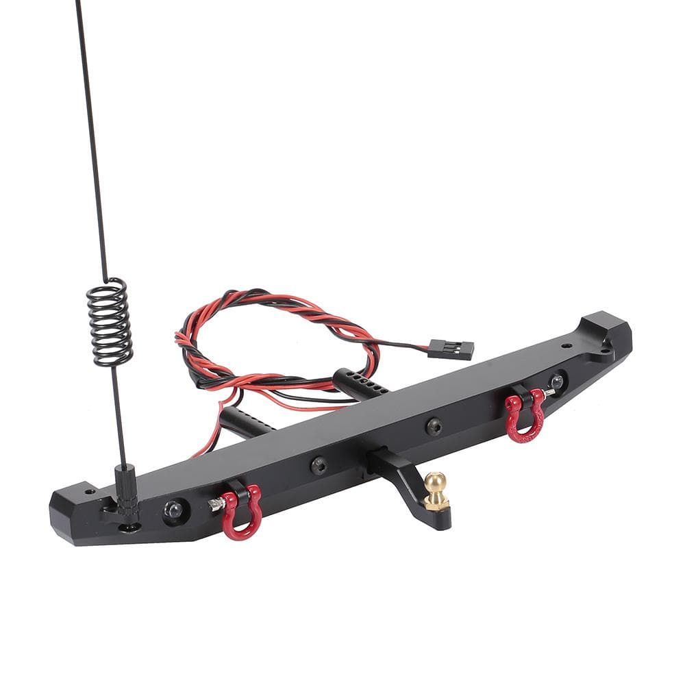 RC Car Metal Rear Bumper with 2 LED Light Antenna Tail Hook for TRX-4 RC4WD Axial SCX10 Car black