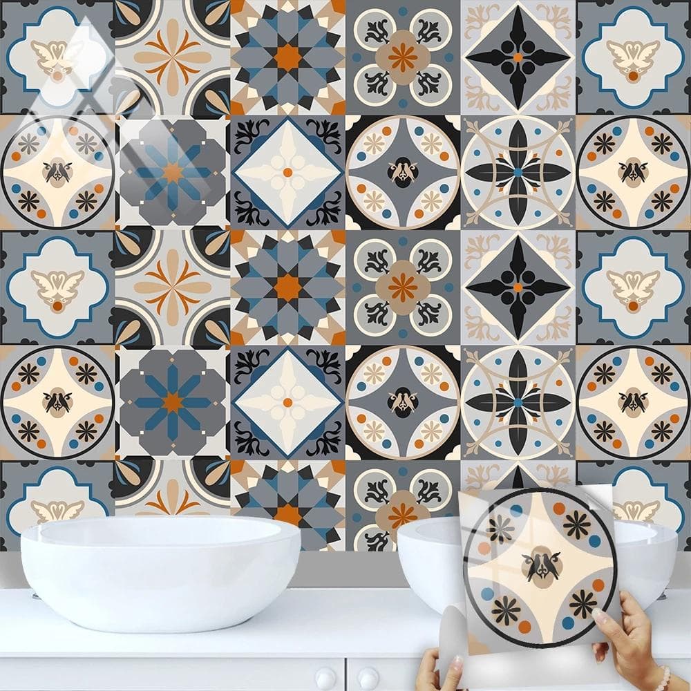 10Pcs Bohemian Style Tile Sticker Kitchen Backsplash Oil-proof Bathroom Waterproof Home Decor Wall Decals Self-adhesive Art Mural 10cmX10cmX10pcs