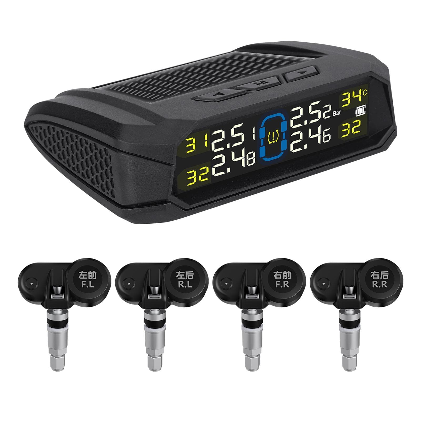 Tire Pressure Monitoring System, Wireless Solar Tire Pressure Monitor System with LCD Display, 6 black