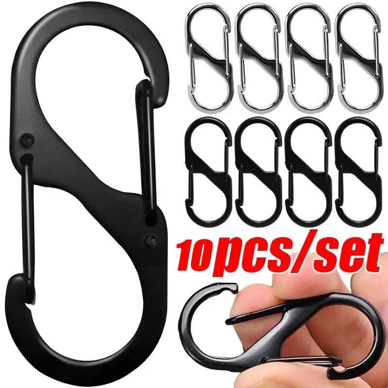 10Pcs S-Type Zinc Alloy Carabiner with Lock Mini Keychain Hook Anti-Theft Outdoor Camping Backpack Buckle Key-Lock Accessories. 50MM black
