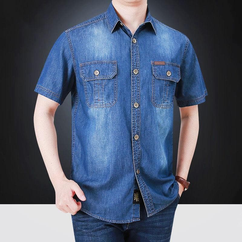 Summer Men's Shirts Polo Shirts Short Sleeve Shirt Plus Size Loose Half Sleeve Denim Shirt Breathable Comfortable XXL