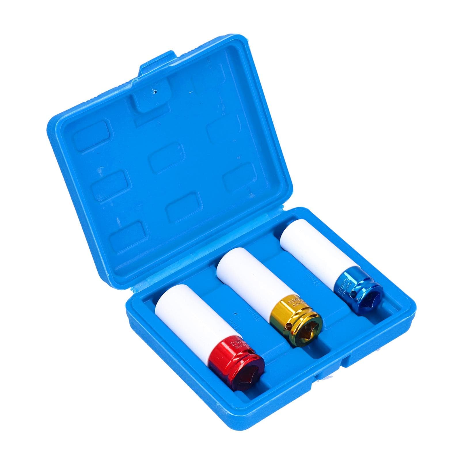 3Pcs Lug Nut Socket 12in Metal Impact Thin Wall Deep Drive Wheel Protector Set Kit