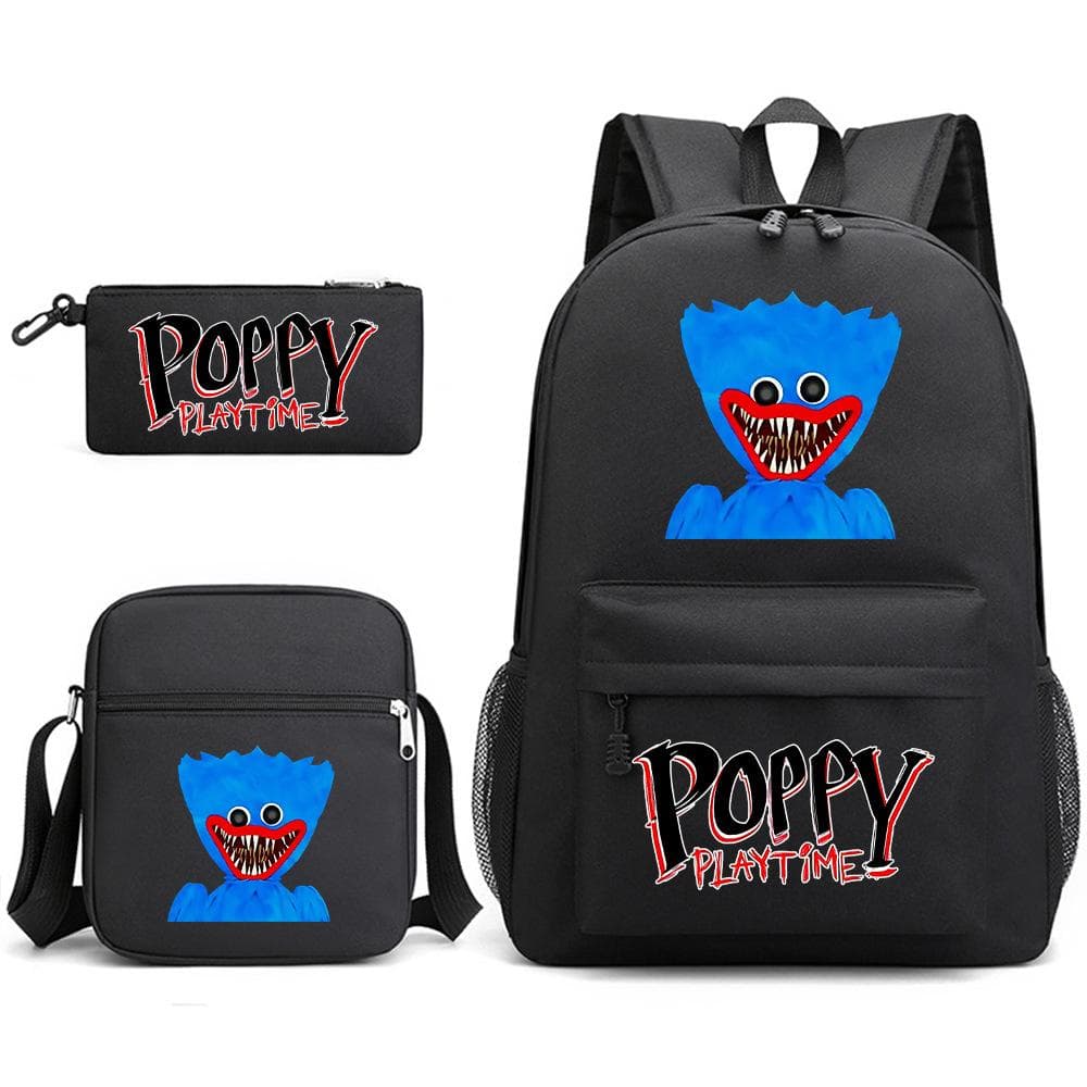 Friday Poppy Playtime Sausage Monster Doll Backpack Huggy Wuggy 3 PCS Set Book Bag for Boy Canvas Breathable Student School Bag One size