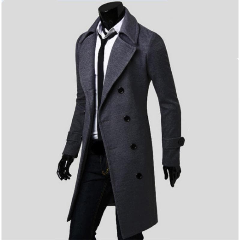 Men's Slim Jacket Double-breasted Extra Long Slit Windbreaker Men's Woolen Coat 3XL