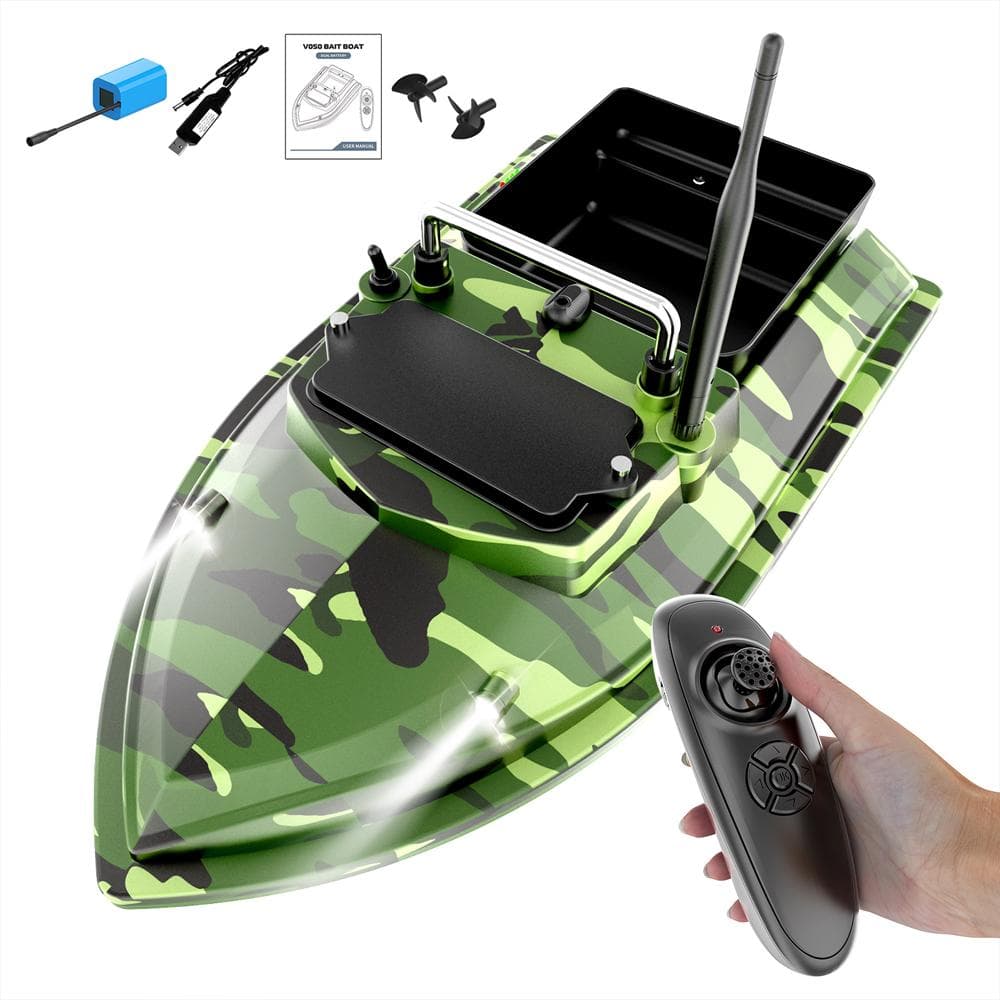 Fishing Bait Boat 500m Remote Control Bait Boat Dual Motor Fish Finder 2KG Loading Support 12000mAh camouflage green