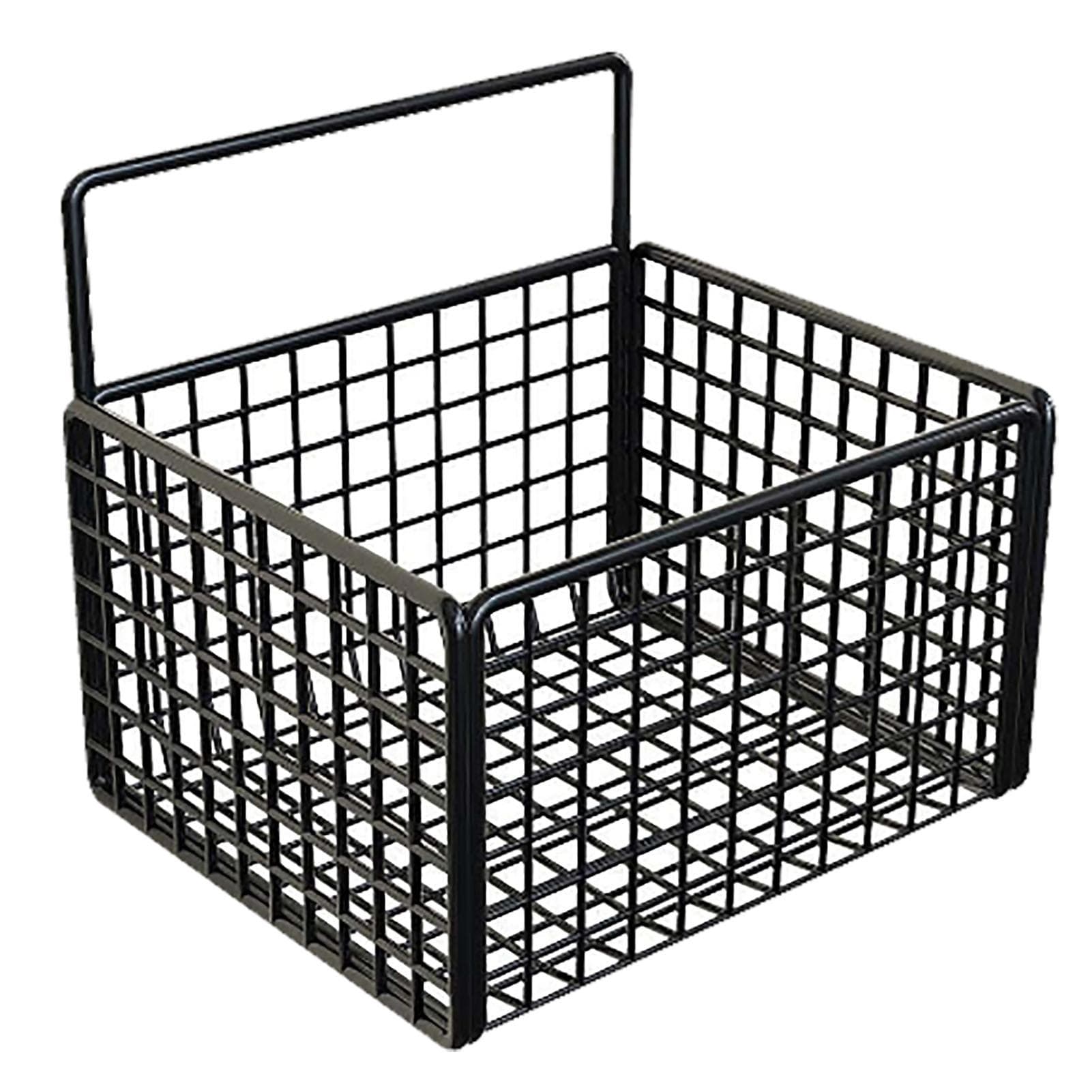 Wall Mounted Storage Basket No Drilling Adhesive Metal Wire Hanging Basket for Kitchen Food Pantry Black
