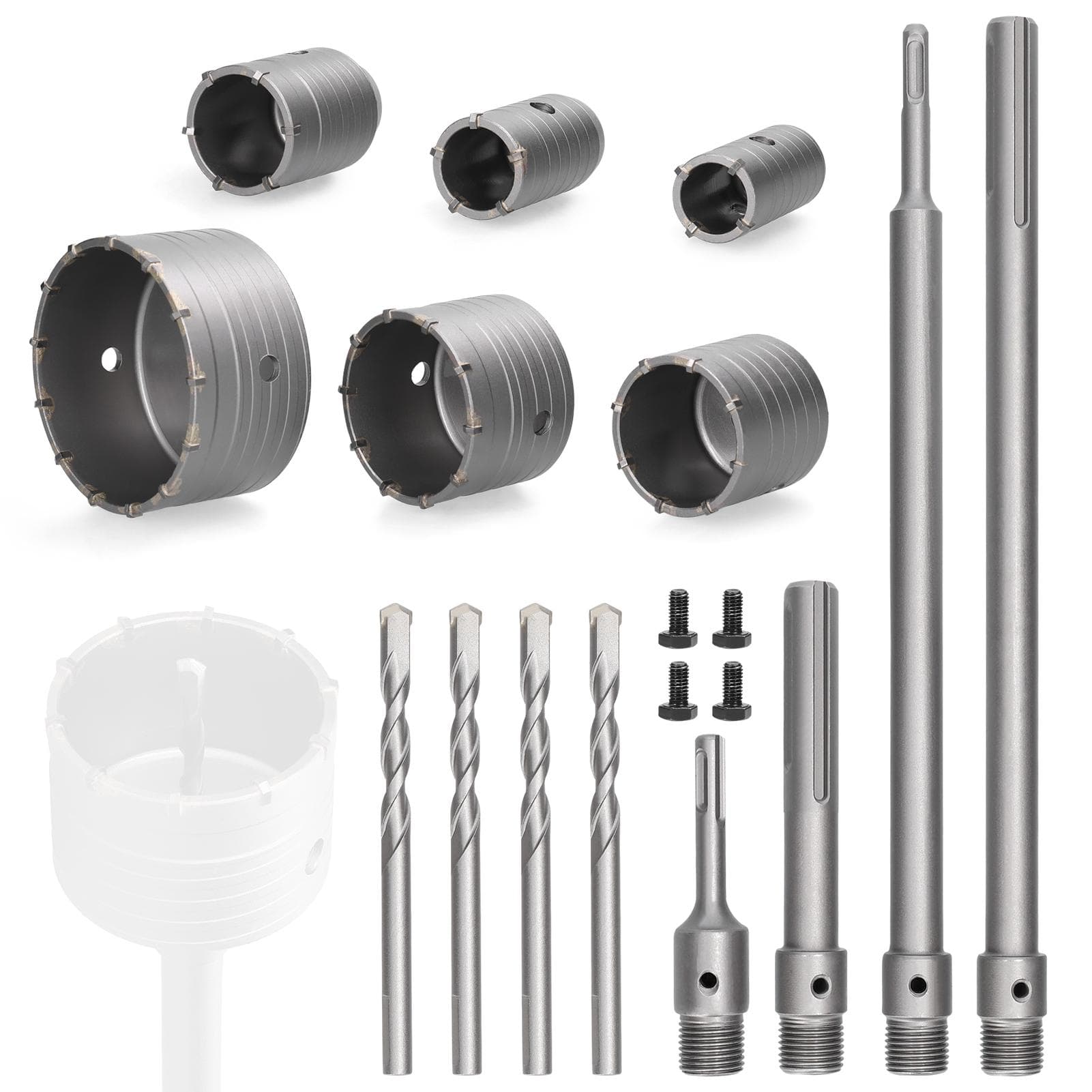 16PCS Electric Hammer Drill Bits Wall Holes Opener Carbide Brick Wall Opening Hollow Drill Bits Air silver
