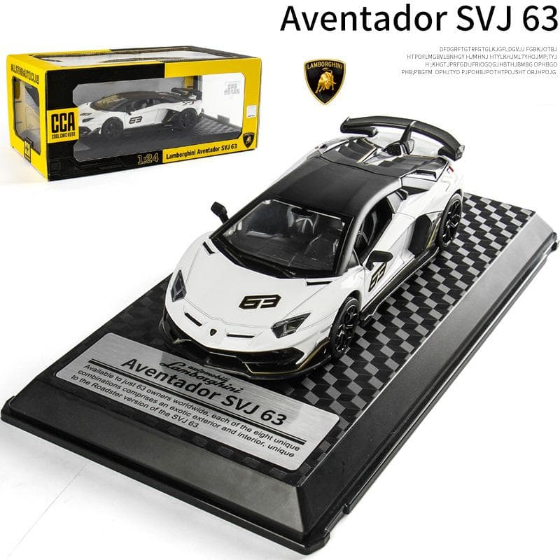 1/24 Scale Lambo Aventador SVJ63 Diecast Car Model Toy, Pull Back Toy Vehicle with Sound and Light for Kids Toddler Boys Girls Gift Collection 1/24-20.5x8.5x4.5cm white