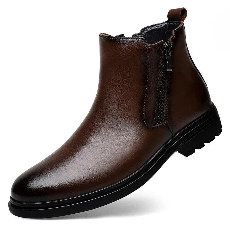 British Style Chelsea Men Boots Ankle Boots Retro Casual Leather Boots Side Zipper Male Business Footwear Handmade Walking Shoes 41 brown