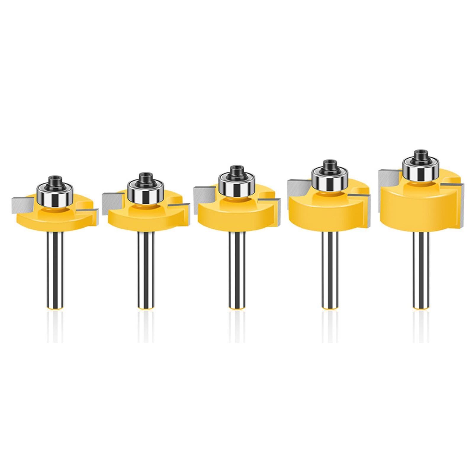 5Pcs 8mm Shank T Slot Router Bit With Bearing Wood Slotting Milling Cutter T Type Rabbeting 5 Pcs yellow