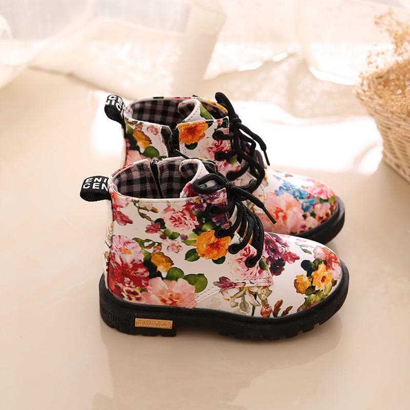 Children Martin Boots Children's Shoes Leather Floral Martin Boots (Boys Girls Boots) 22 white