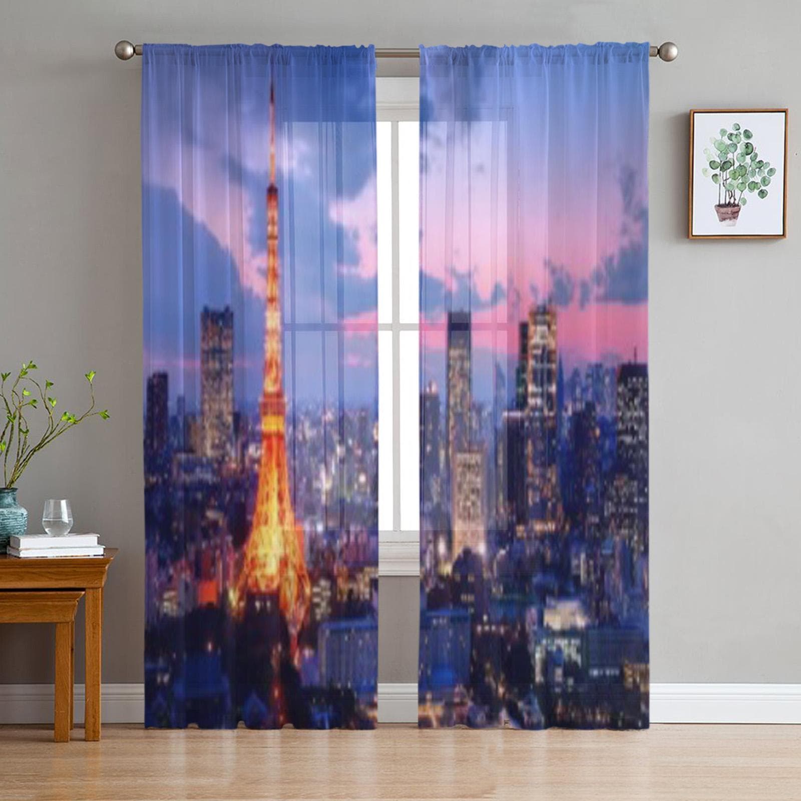 Tokyo Tower In Tokyo Japan Luxurious Chiffon Sheer Curtains for Living Room Bedroom Decoration Window Voiles Tulle Curtain 135W x 114H(cm)