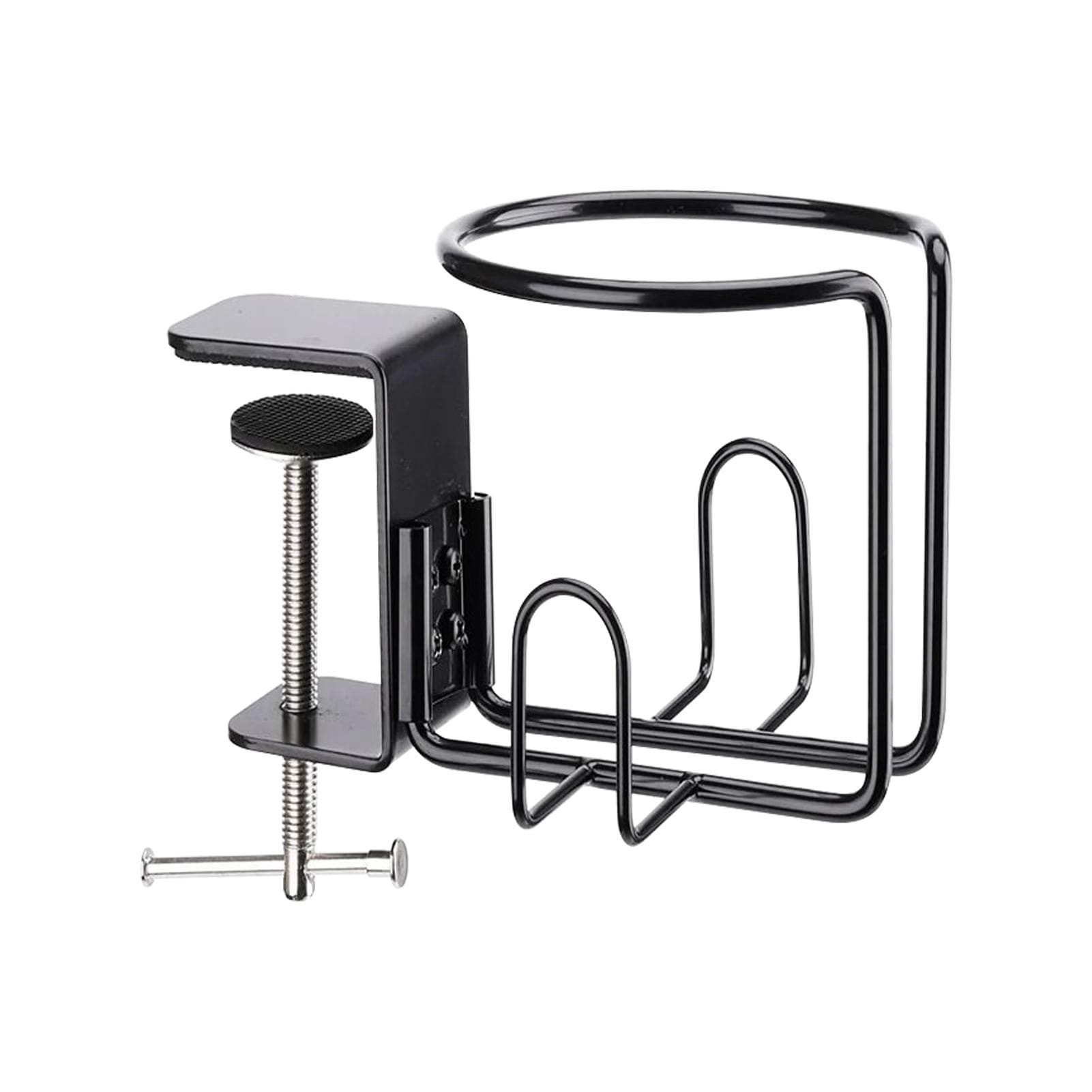 Home Clip On Table Cup Holder Horizontal Vertical Mount Anti Spill Office Desktop Mug Rack Metal Clamp Water Bottle Storage Tray black
