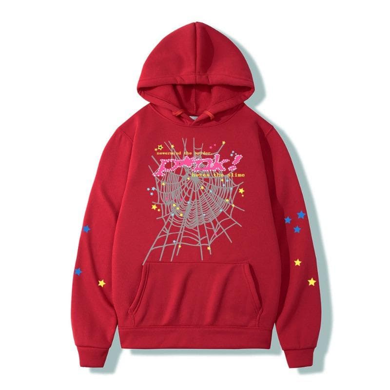 Autumn Winter Spider Web Hip Hop Singer Printed Versatile Hoodie Loose Casual Hoodies & Sweatshirts Men’s S red