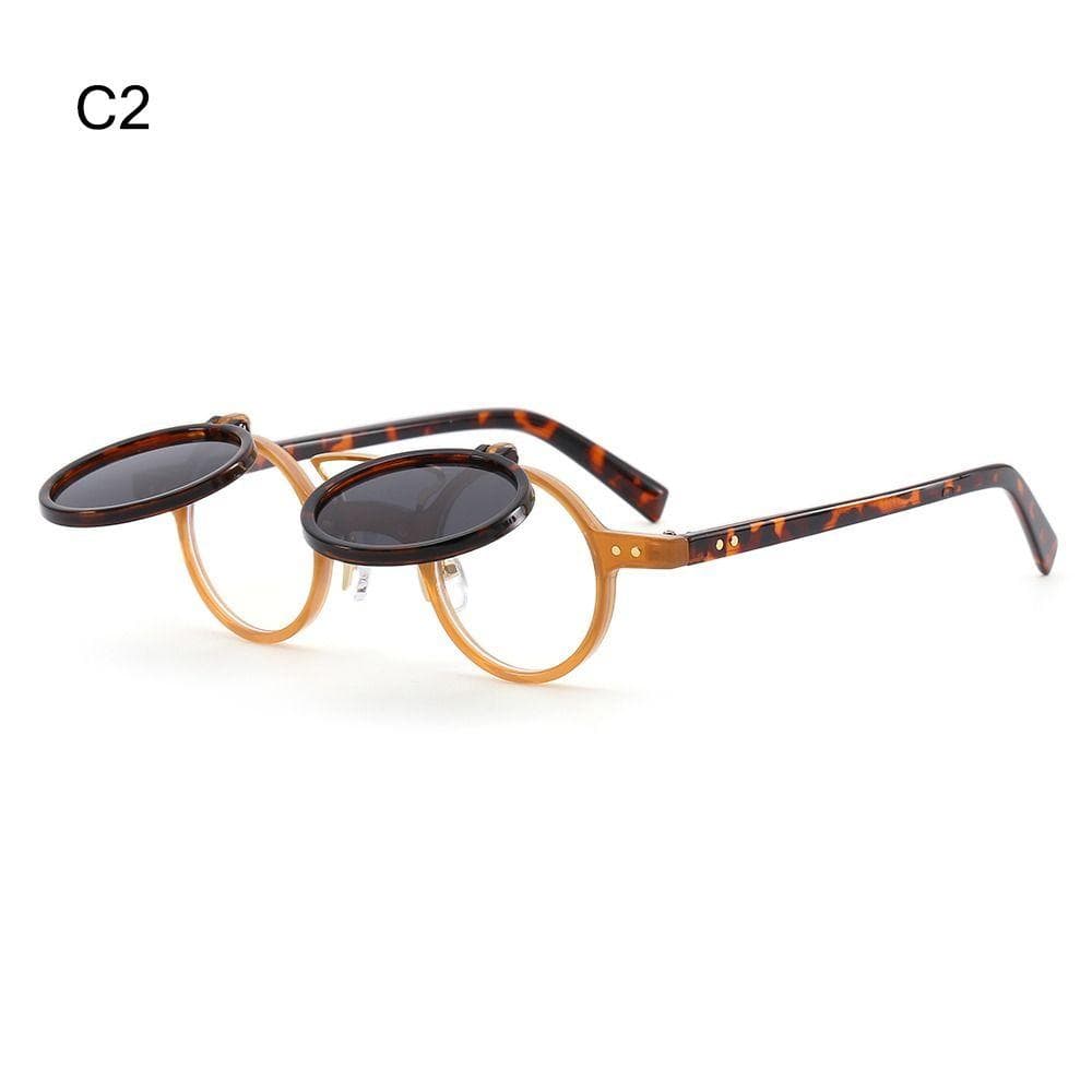 Double Layer Retro Rivets Flip Up Sunglasses Small Round Punk Steampunk Eyewear Popular Sun Glasses