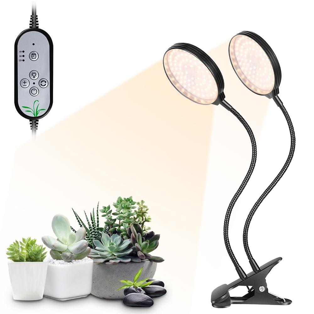 USB Plant Grow Light 312 LEDs Sunlight Full Spectrum Adjustable Desktop Clamp Growing Lamp for Indoor Plants 5 Dimmable Levels 4812H Timer 2 heads