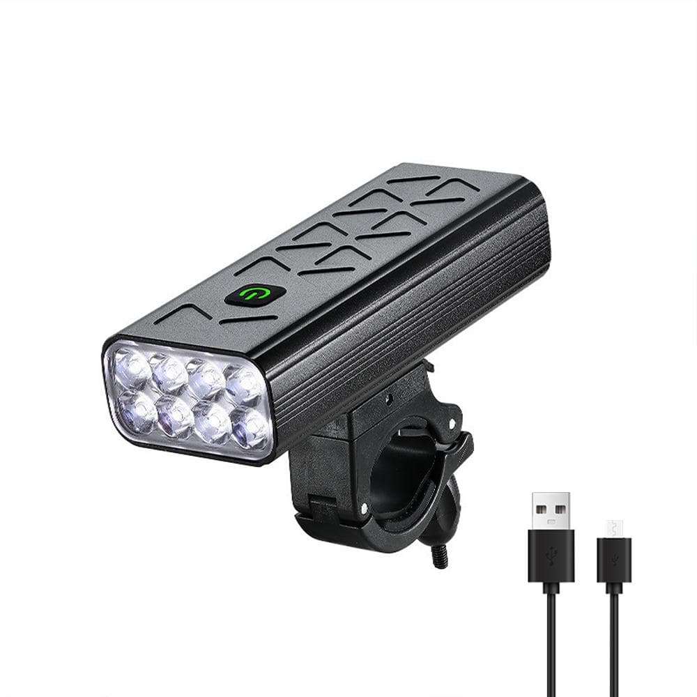 8LED Bike Light Front Bicycle Headlight High Brightness Rechargeable Cycling Light 9600mAh Power Without Display black
