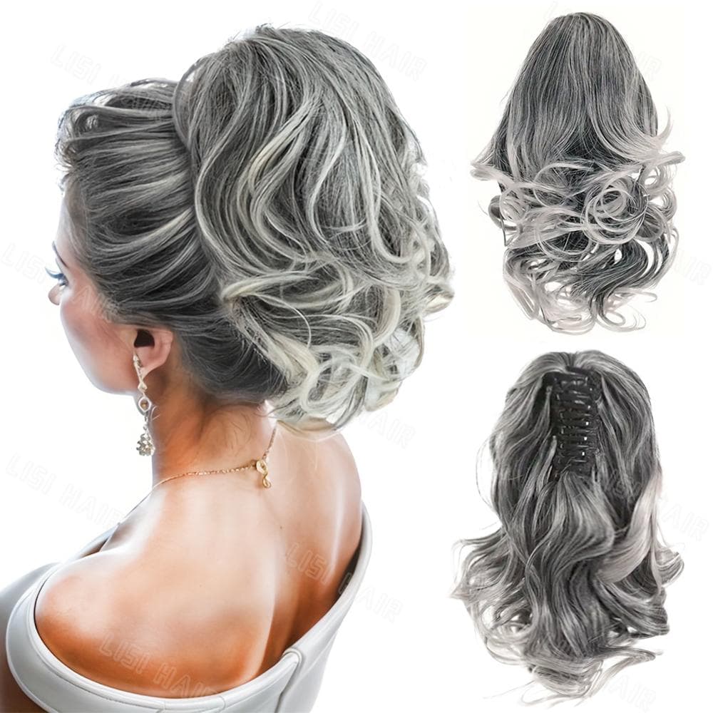 MISSQUEEN Synthetic Claw Clip In Ponytail Extension Natural Short Curly Ponytail Wig For Women Daily Cosplay Easy Wearing 25cm